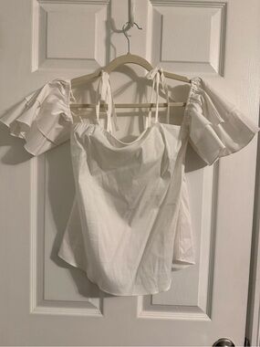 White House Black Market White Off-Shoulder Ruffle Sleeve Blouse